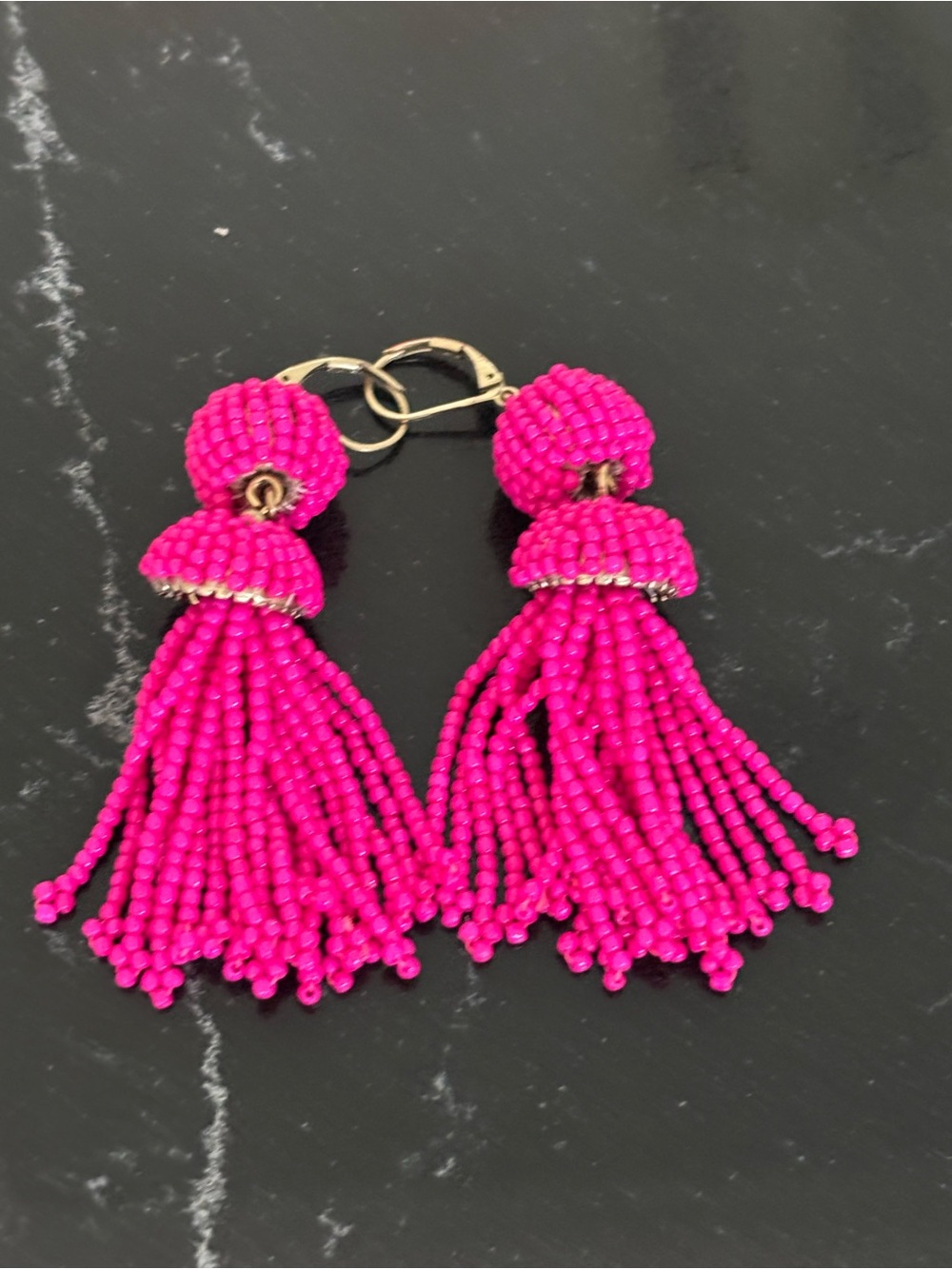 J. Crew Factory Bright Pink Beaded Tassel Drop Earrings